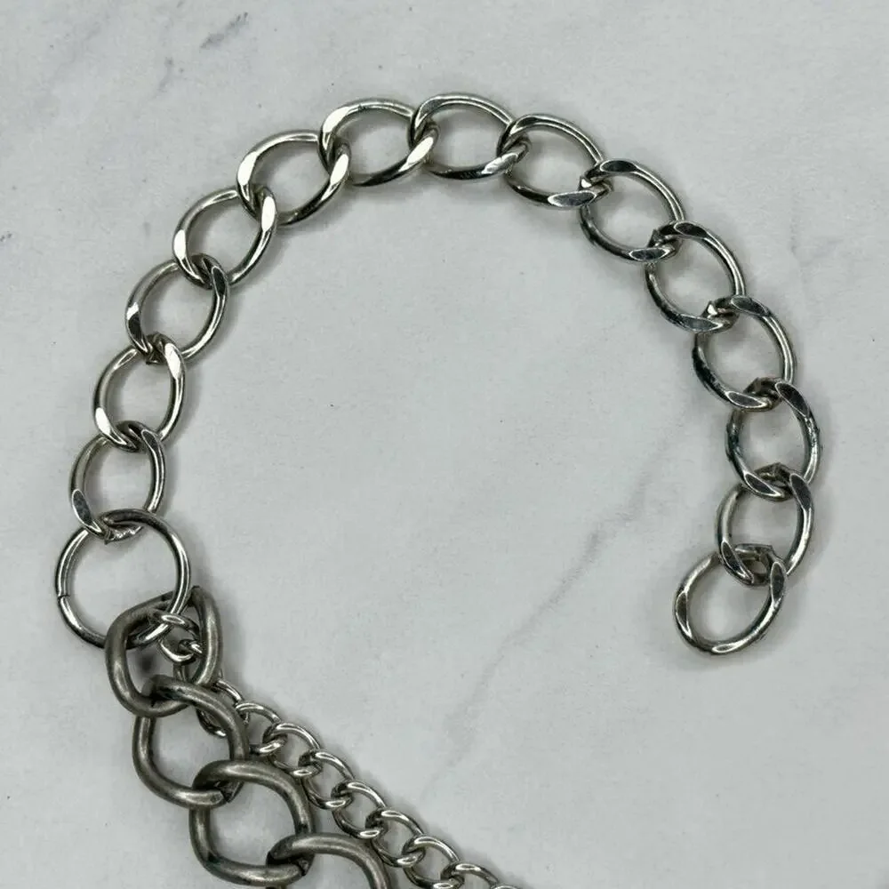 Pink Flower Rhinestone Silver Tone Metal Chain Link Belt Size Large L XL